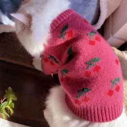 Sweaters Cherry Sweater Dogs Clothing Pet Sweet Knitting for Dog Clothes Small Costume French Bulldog Autumn Winter Red Girl Mascotas