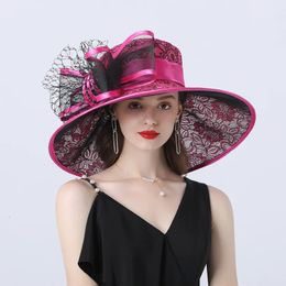 Fascinating Kentucky Big Hat Ladies Tea Party Wedding Summer Organza Women Flower Large Wide Brim Fashion Vintage Fedora 240320