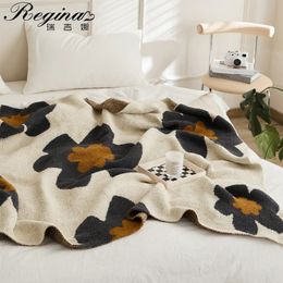 REGINA Brand Super Soft Cozy Floral Blanket Downy Hairy Fluufy Microfiber Knitted Throw For Bed Sofa Decorative Blankets 240325