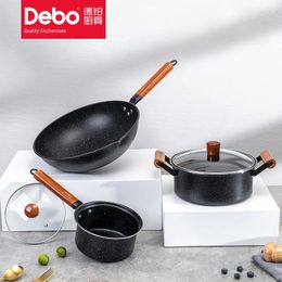 Cookware Sets Debo High Quality 3-Piece Set Non-Stick Pots And Pans Kit Kitchen Utensil Frying Pan With Glass Lid