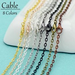 Chains 100 Pieces X Wholesale Cable Link Necklace For Women Men Rolo Chain Silver Plated Bronze Copper Gold Color Black