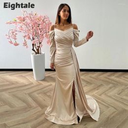 Party Dresses Eightale Simple Evening Dress Satin Spaghetti Strap Long Sleeves Side Slit Formal Mermaid Prom Gown Wedding