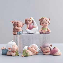 Sculptures Cute Fairy Girl Sculpture Elf Statue Unicorn Fairy Tale Animal Figurine Dolls Home Decor Ornaments Resin Crafts Gift