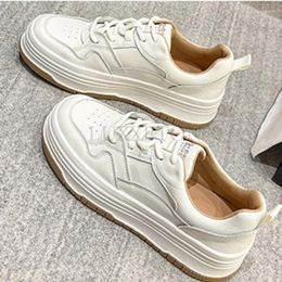 Casual Shoes Genuine Leather Colour Blocking Low Cut Thick Sole Wear-resistant Round Toe Small White Fashionable Versatile Sports