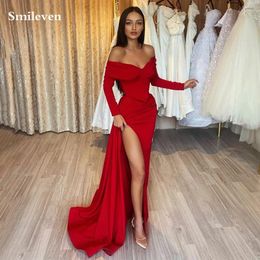 Party Dresses Smileven Red Mermaid Prom Long Sleeve Evening Dress Robe De Mariee Side Split Gowns 2024