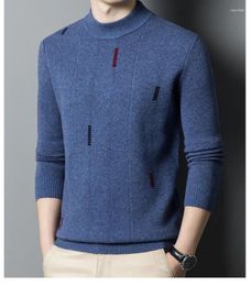 Men's Sweaters Men Autumn Winter Round Neck Wool Cotton Sweater Warm Base Contrast-color Long Sleeve Classic Style Business Office Casual