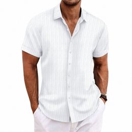 summer Linen NEW Men's Short-Sleeved Shirts Solid Colour Turn-down Collar Casual Style Plus Size Men's Clothing V1Jc#