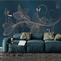 Wallpapers Milofi Custom Large Wallpaper Mural 3D Flower Butterfly Hand Painted Golden Background