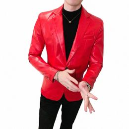 2022 Trends White Leather Blazers Mens Slim Fit Stage Costumes For Singers Mens Red Jackets Social Club Outfits Party Dr Prom t2SK#
