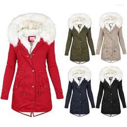 Women's Trench Coats Womens Jacket Winter Warm Fleece Hooded Coat Medium Long Solid Color Faux Fur Zipper Windbreaker Parka Outwear