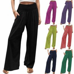 spring Summer for Women 2024 New Women Pants Office Lady Cott Linen Pockets Solid Loose Casual White Wide Leg Lg Trousers F8No#