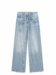 trafza New Fi Woman High Waist Vintage Spring Casual Street Slim Patchwork Denim Trousers Women Wide Leg Jeans Lg Pants a8kD#