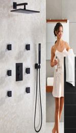 Matte Frosted Blackened Bathroom Shower Faucet Set Contemporary 12 Inch Rain Shower Head Thermostatic Shower Mixer Valve2629033