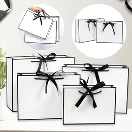Gift Wrap 5PCS Portable Mall Shopping Paper Bag Handbag White Bow Ribbon Gifts Packaging Bags Clothes Jewellery Packing Boxes For Wedding