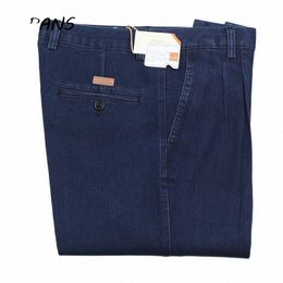 plus Size 30- 42 44 46 Denim Jeans for Men Autumn Classic High Waist Straight Loose Blue Stretch Jeans Men 2019 58Qw#