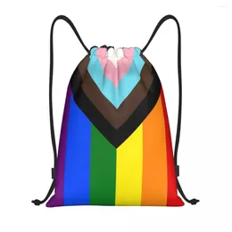 Shopping Bags LGBT Progress Pride Flag Drawstring Backpack Sports Gym Bag For Women Men Gay Training Sackpack