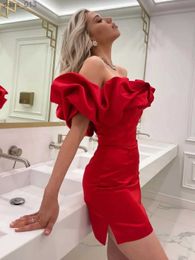 Basic Casual Dresses Red Evening Party Elegant Fashion Womens Slash Neck High Waist Tunics Bodycon Package Hip Short Beach Dress 2024 Y2K yq240328