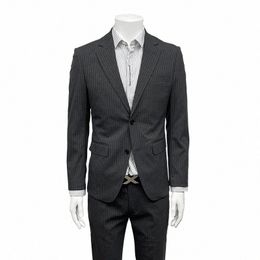 deep Grey Stripe Formal Suits Blazer 2 Butt Casual Man Clothing Slim Fit Fi Christmas Party Wear Businman Jackets 56 w9JB#