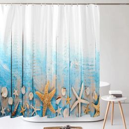 Shower Curtains Blue Ocean Beach Shell Starfish Bathroom Waterproof Polyester Bath Curtain With 12 Hooks