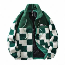 men's Fleece Coat Women Loose Fi Plaid Graphic Zipper Jacket Winter Soft Warm Harajuku Turtleneck Male Fleece Coats I8A5#