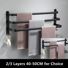 Hooks 2/3 L Ayers 40-50 CmTowel Hanger Wall Mounted Towel Rack Bathroom Aluminium Black Bar Rail Matte Holder