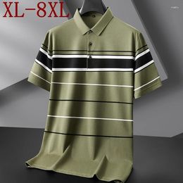 Men's Polos 8XL 7XL 6XL Summer Striped Shirts For Men Tops 2024 High End Casual Cotton Mens Polo Shirt Short Sleeve Lapel Loose T-Shirts