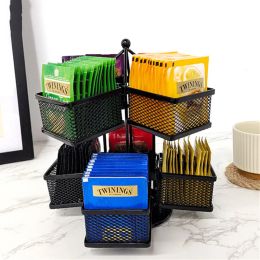 Racks Sugar Tea Bags Coffee Storage Holder Organiser 8 Grid Freezer Storage Box Dustproof Rotatable Metal Desktop Jewellery Storage Rack