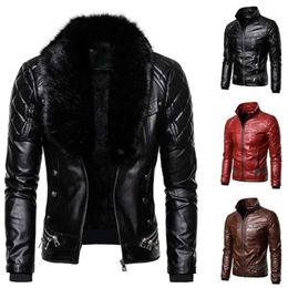 Men's Leather Faux Leather 2023 Mens Autumn Suede Collar Removable Slim Fit Mens Warm Pu Jacket New Motorcycle Bomber Jacket Wool Leather Jacket EUR 2XL 240330