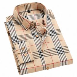 Camicie scozzesi maschili Cott per uomo Fi Tendenze abbigliamento Regular Fit Camicie casual Busin Manica Lg Turn-down Colla Top 6639 #