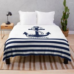 Blankets Nautical Navy Blue Stripes And Anchor Throw Blanket Comfort Recieving Thermal For Travel Moving