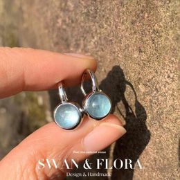 Dangle Earrings Natural Aquamarine Drop For Women 925 Sterling Silver Plated Jewellery Gift Blue Simple Classic