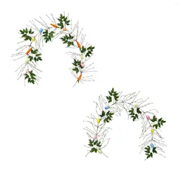 Decorative Flowers Easter Egg Garland Vine String Green Leaves Ornament Decoration For Fireplace Porch Front Door Festival Celebration