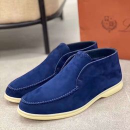 Loro Piano LP Women Luxury Designer Open Summer Walk Suede Sneaker Shoes high top slip on leather Casual Walking Flats classic ankle boot flat Dress Men Blue Skate Shoe