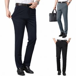 mens Spring Summer Thin Suit Pants Middle-aged 100% Cott Slacks High Waist Straight Loose Solid Busin Casual Man Pants f4Wz#