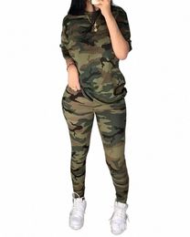 camoue Print Pant Sets Tracksuit Two Piece Sets Womens Outifits Sport Spring Summer Autumn Matching Sets Lg Leggings s0Fd#