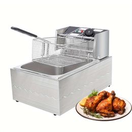 1pc Electric Deep with Basket and Lid, Countertop Fryer, Adjustable Temperature Stainless Steel Fryer for French Fries, Donuts, 110V, Cookware, Kitchenware,