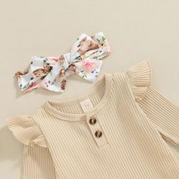 Clothing Sets Infant Baby Girl Easter Outfit Bell Bottoms Set Long Sleeve Romper With Flower Print Flare Pant Clothes