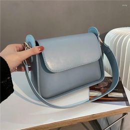 Shoulder Bags Women Fashion Flap Single Bag Soft PU Leather Underarm Female Solid Color Small Square Wide Strap Hand