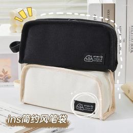 Ins Simplicity Pencil Case Solid Colour White Black Canvas Bag High Capacity Stationery Storage School Student Supply