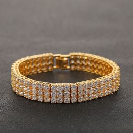Who Hip Hop 3 Row Tennis Chain Gold Silver Cubic Zirconia Iced Out CZ Stones Bracelet256U
