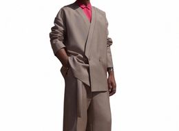 khaki Fi New Arrival Men Suit Tailor-Made 2 Pieces Blazer Pants One Butt Collarl Wedding Groom Causal Prom Tailored l5Ry#