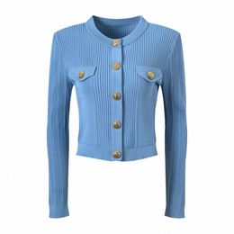 2024 Nyaste franska stil Spring Women Solid O-Neckline Coat Design Sticked Office Lady Slim Monterad Single-Breasted Cardigan I4OK#