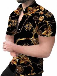 summer Fi Printed Men's Shirt With Lapel Short Sleeve Single Breasted Cardigan Everyday Casual Club Menswear Streetwear N0Dj#