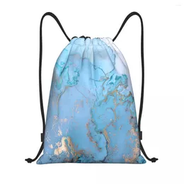 Shopping Bags Blue Marble Drawstring Backpack Women Men Sport Gym Sackpack Foldable Training Bag Sack