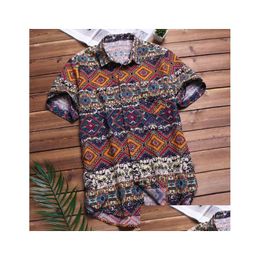 Men'S Casual Shirts Mens Beach Hawaiian Shirt Tropical Summer Short Sleeve Men Clothing Loose Cotton Button Down Drop Delivery Appare Dhx1B