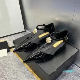 Crafted Women's Sandals Pointed Bag Flat Bottom Small Slope Heel Buckle with Flower Decoration Leather Upper Leather Sole Size 35-41