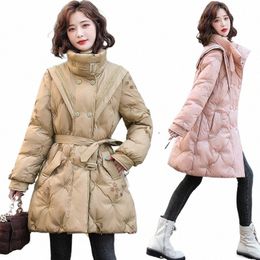 2023 Fi Winter Down Cott Parka Mantel Frauen Koreanische Dünne Cott Mäntel Lg Winter Jacke Dicke Warme Daunen Parkas mit Gürtel 495b #