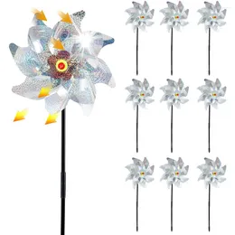 Garden Decorations 8 Leaves Bird Repeller Windmill Silver Reflective Sparkly Deterrent Pinwheel Yard Decoration Colorful Stake