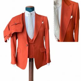 orange Work Wear Men Suit Tailor-Made 3 Pieces Blazer Vest Pants One Butt Fit Slim Formal Busin Causal Party Host Tailored F7Tu#