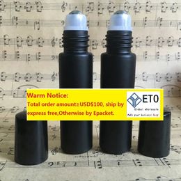 Thick Black 10 ml Glass Roll on Perfume Bottles with Stainless Metal Ball Black Cap 600Pcs Via LL